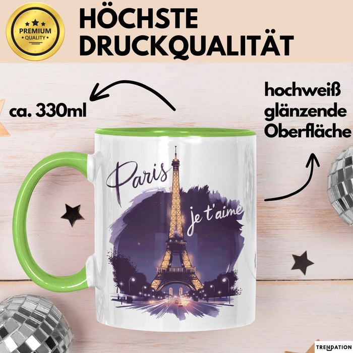 Frankreich Paris Eiffelturm Tasse Geschenk Lustige Geschenkidee Spruch Grün Trendation