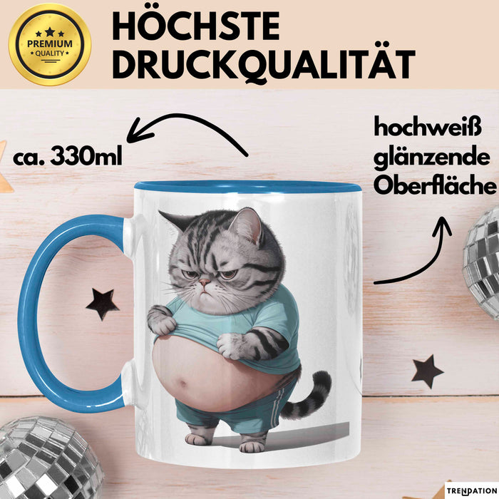 Dicke Fette Katze Kätzchen Besitzer Tasse Becher Geschenk Lustige Geschenkidee Spruch Blau Trendation