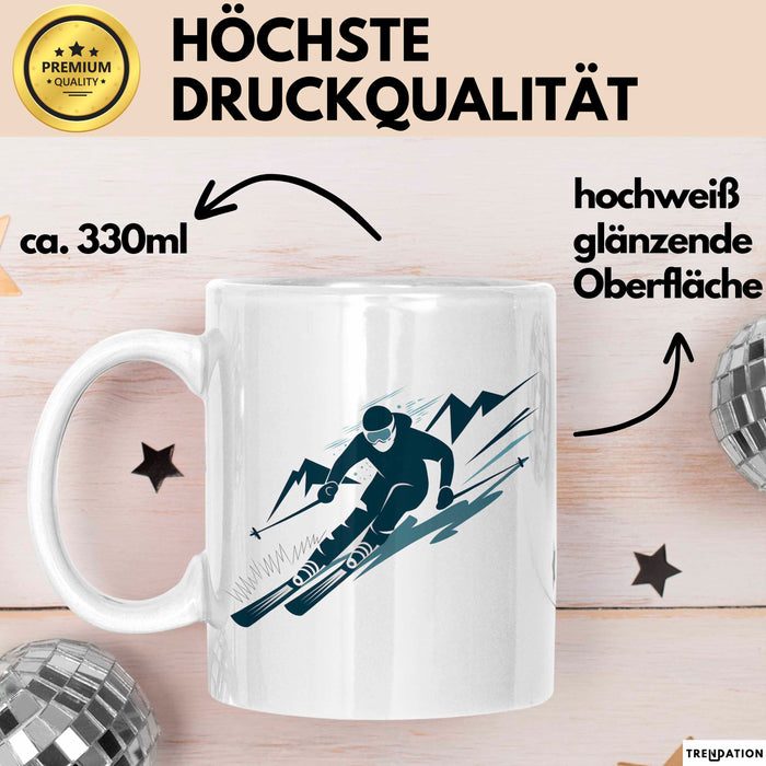 Skifahrer Tasse Geschenkidee für Schneepisten Fans Weiß Trendation