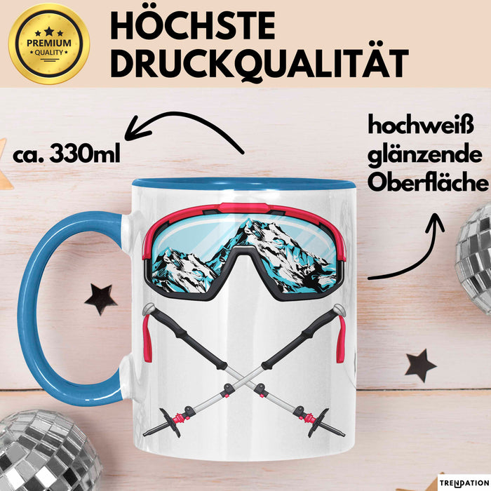 Ski Tasse Geschenk Grafik Skibrille Skistöcker Becher Blau Trendation