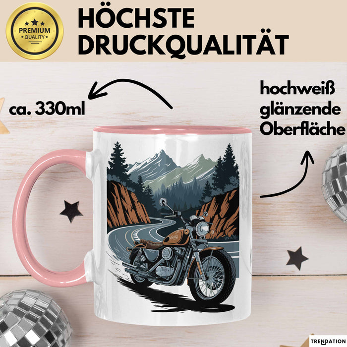 Motorradfahrer Tasse Geschenkidee für Biker Lustiger Spruch Rosa Trendation