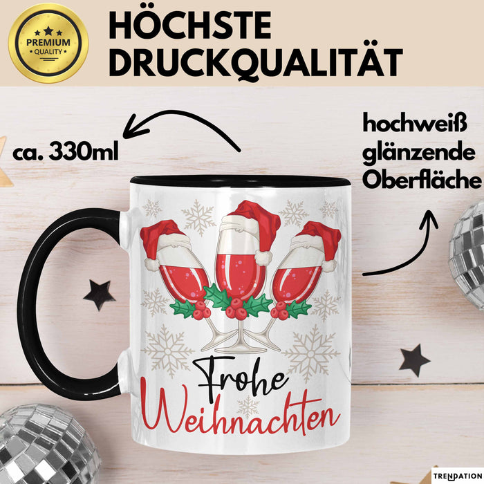 Weihnachten Weinglas Tasse Geschenk Weihnachtliche Grafik Weinliebhaber Frohe Weihnachten Kaffee-Becher Trendation