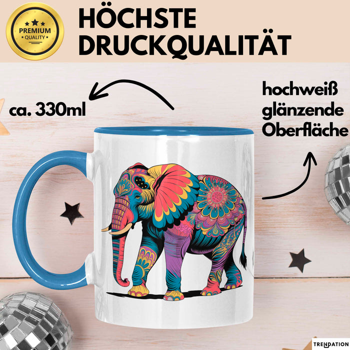 Elefant Tier Blumen Tasse Geschenk Lustige Geschenkidee Spruch Blau Trendation