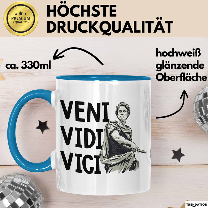 Lateinlehrer Unterricht Tasse Geschenk Lustige Geschenkidee Spruch Veni Vidi Vici Blau Trendation