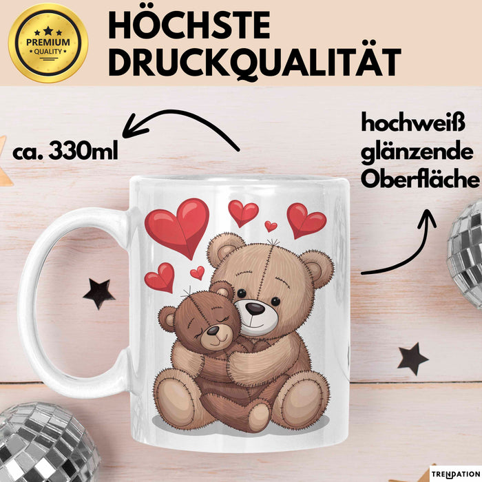 Teddybär Tierliebhaber Tasse Geschenk Lustige Geschenkidee Spruch Romantisches Herz Weiß Trendation