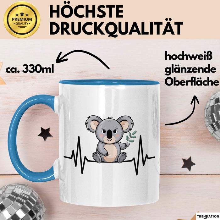 Koala Tierliebhaber Tasse Geschenk Lustige Geschenkidee Spruch Koala Herzschlag Blau Trendation