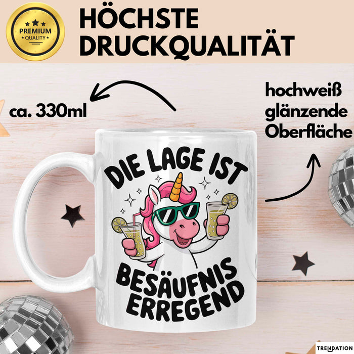 Einhorn Trinken Liebhaber Sarkasmus Tasse Becher Geschenk Lustige Geschenkidee Spruch Die Lage Ist Besäufniserregend Weiß Trendation