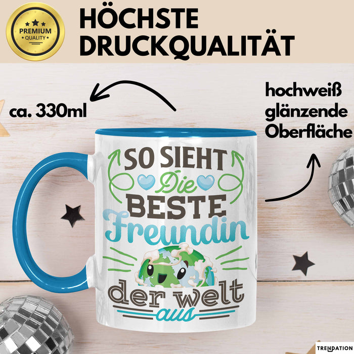 Beste Freundin Tasse "Beste Freundin Der Welt" Geschenkidee für BFF Blau Trendation