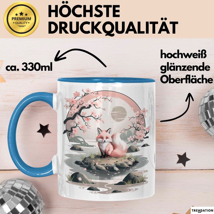 Fuchs Tierliebhaber Tasse Geschenk Lustige Geschenkidee Spruch Japanischer Kitsune Fuchs Blau Trendation
