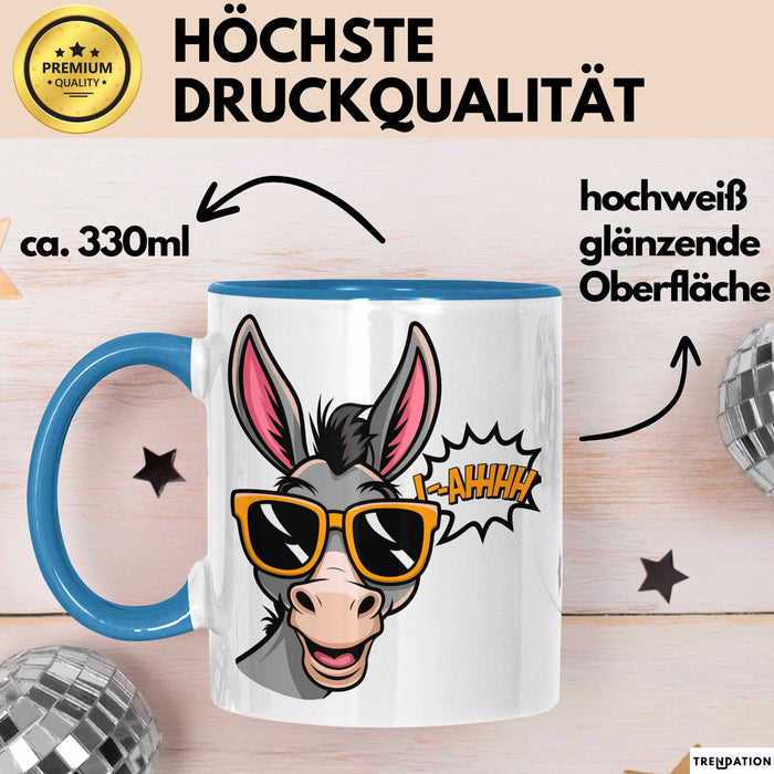 Esel Sonnenbrille Tasse Geschenk Lustige Geschenkidee Spruch Blau Trendation