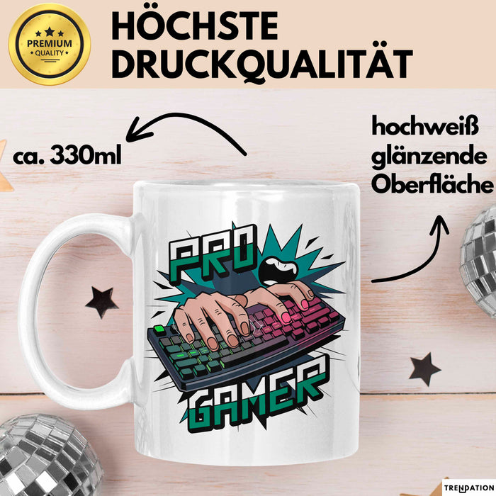 Pro Gamer Tasse Geschenkidee für Gaming Süchtige Weiß Trendation