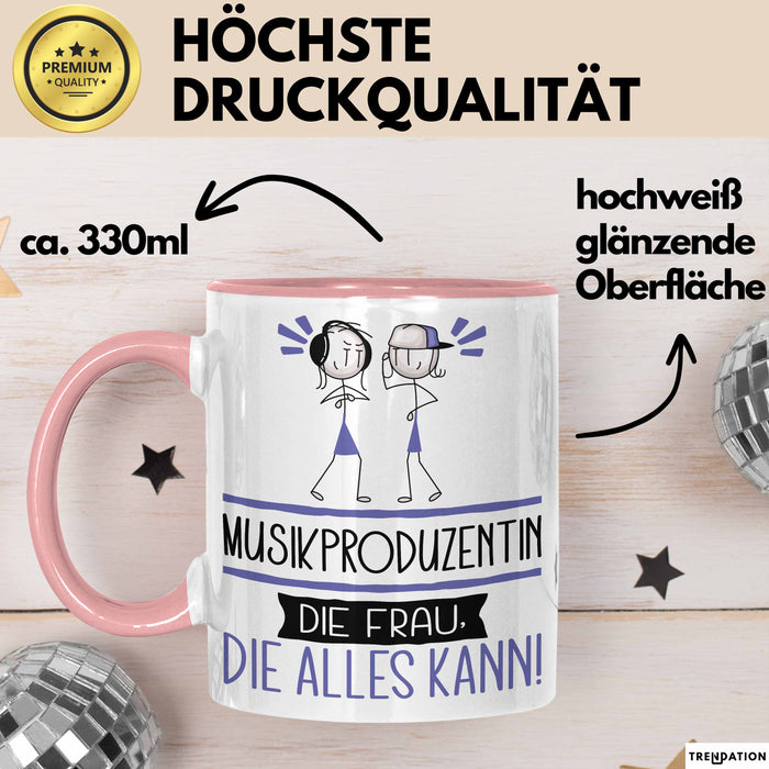 Musikproduzentin Geschenk Tasse Becher Die Frau Die Allen Kann Geschenkidee für eine Musikproduzentin Lustig Rosa Trendation