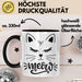Katzen-Besitzerin Tasse Geschenk Meow Katze Geschenkidee Miau Katzen Mama Kaffee-Becher Schwarz Trendation