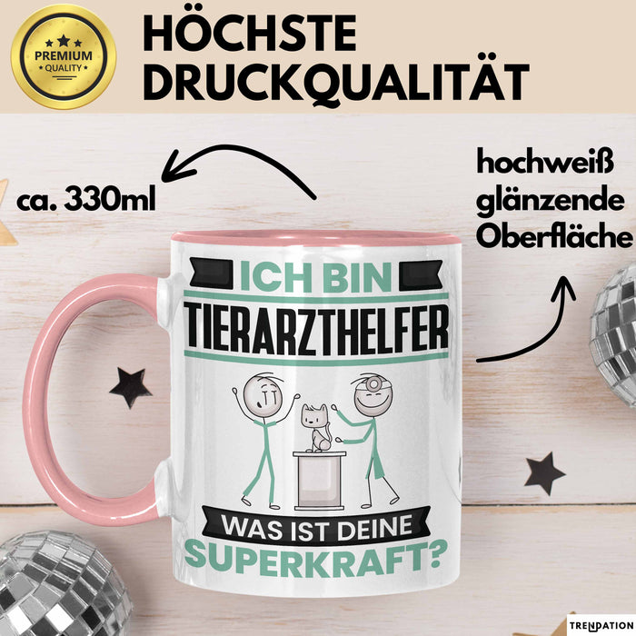 Tierarzthelfer Tasse Geschenk für Tierarzthelfer Geburtstag Lustiger Spruch Kaffee-Becher Was Ist Deine Superkraft Rosa Trendation