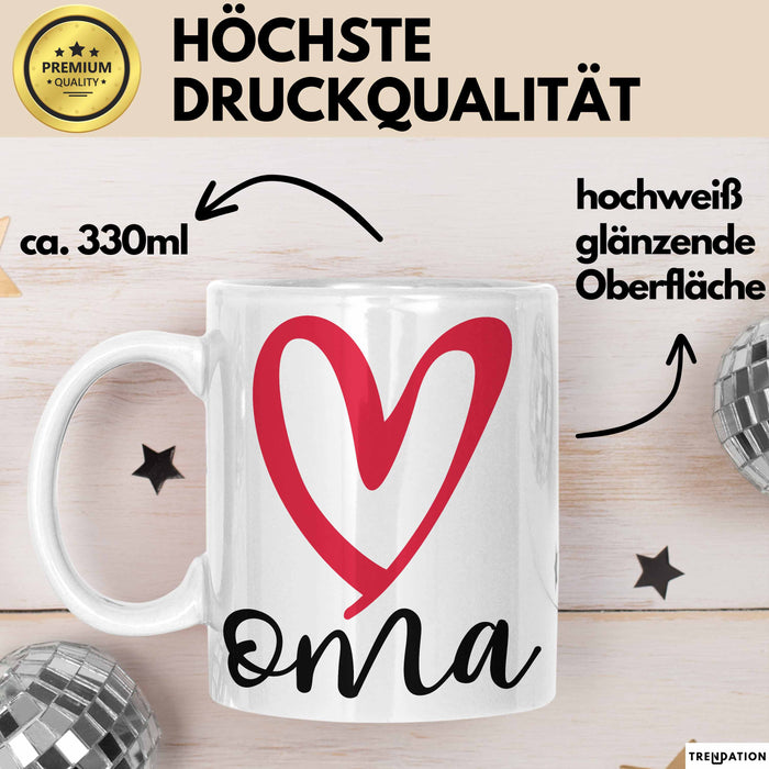 Oma Herz Tasse Geschenk Muttertag Liebevolle Spruchidee Weiß Trendation