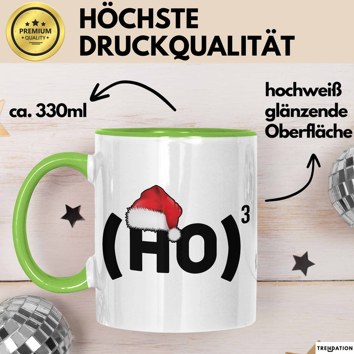 Chemielehrer Unterricht Tasse Geschenk Lustige Geschenkidee Spruch Ho Ho Ho Christmas Santa Grün Trendation