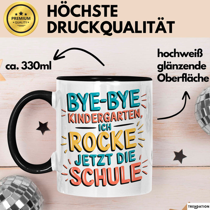 Grundschüler Tasse Geschenk Lustige Geschenkidee Spruch Bye Bye Kindergarten Schwarz Trendation