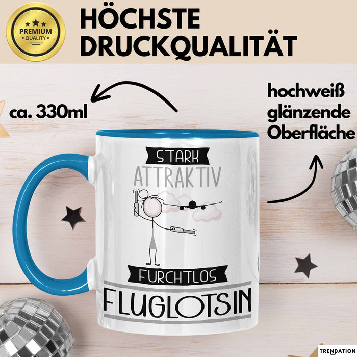 Fluglotsin Tasse Geschenk Becher Stark Attraktiv Furchtlos Fluglotsin Lustige Geschenkidee Blau Trendation