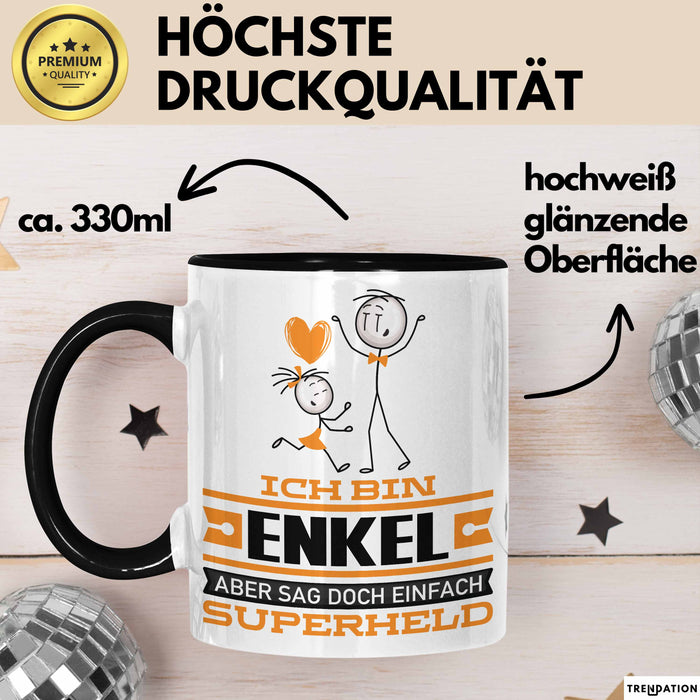 Enkel Geschenk Tasse Ich Bin Enkel Aber Sag Doch Einfach Superheld Lustige Geschenkdiee für Enkel Kaffee-Becher Schwarz Trendation