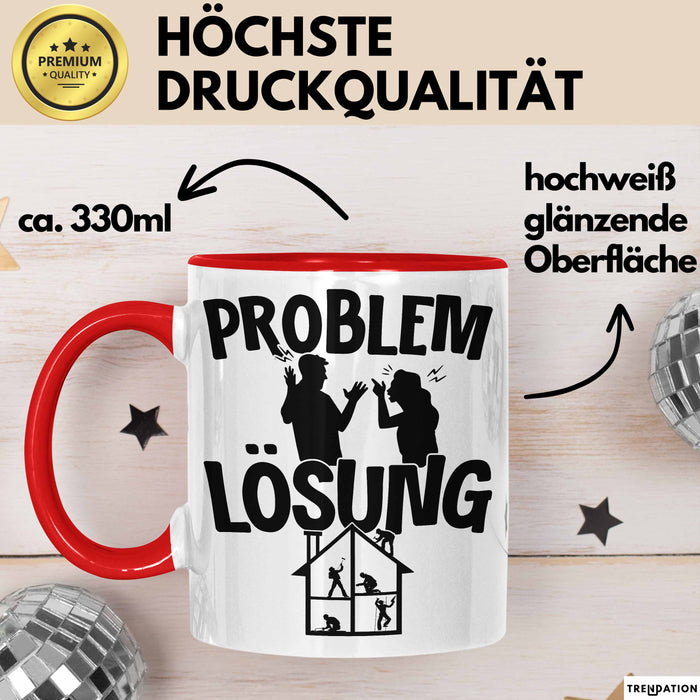 Handwerker Tasse Geschenk für Dachdecker Maler Männer Geschenkidee Problem und Lösung Handwerk Hausmeister Rot Trendation