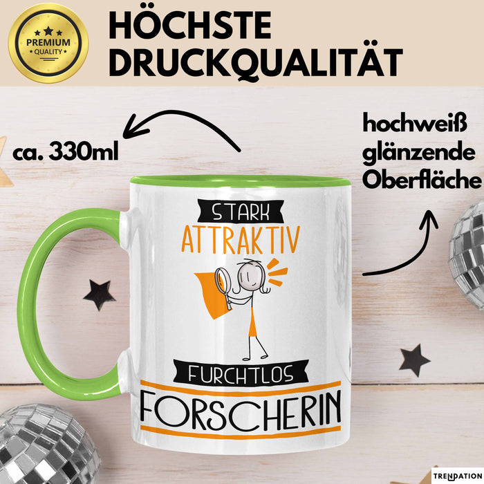 Forscherin Tasse Geschenk Becher Stark Attraktiv Furchtlos Forscherin Lustige Geschenkidee Grün Trendation