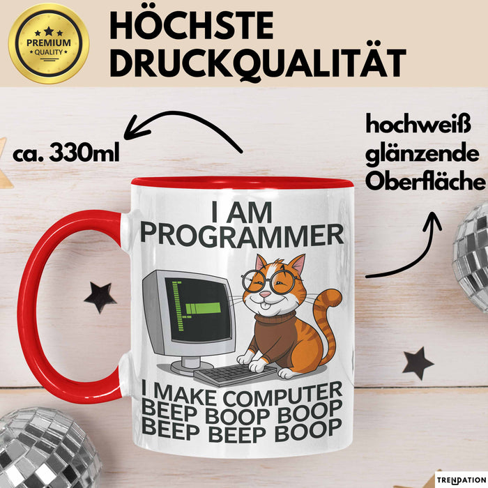 IT Techniker Computeringenieur Tasse Geschenk Lustige Geschenkidee Spruch Ich Bin Eine Programmierer Katze Rot Trendation