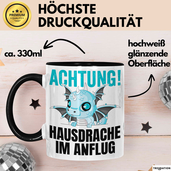 Hausdrache Im Anflug Tasse Geschenk Becher Schwarz Trendation