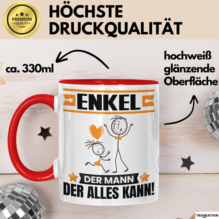 Enkel Tasse Geschenk für Enkel Der Mann Der Alles Kann Geschenkidee zum Geburtstag Rot Trendation
