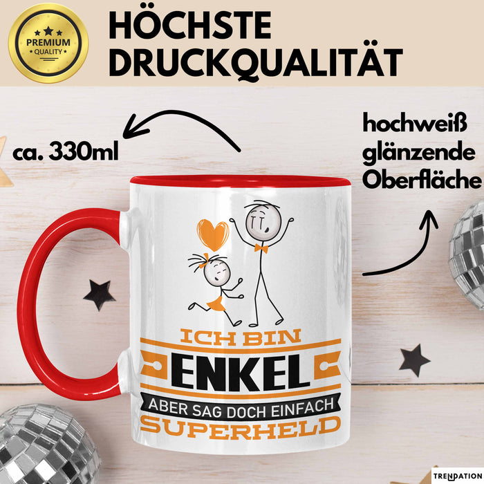 Enkel Geschenk Tasse Ich Bin Enkel Aber Sag Doch Einfach Superheld Lustige Geschenkdiee für Enkel Kaffee-Becher Rot Trendation