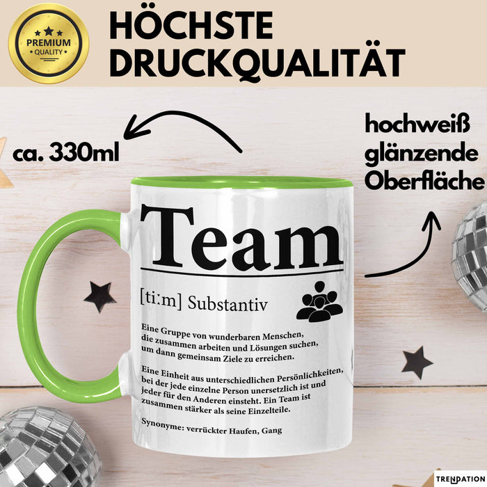 Büroarbeit Kollege Tasse Geschenk Lustige Geschenkidee Spruch Team Definition Grün Trendation