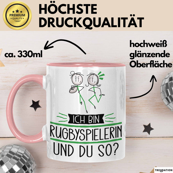 Rugbyspielerin Tasse Geschenk Ich Bin Rugbyspielerin Und Du So Geschenkidee Lustiger Spruch Becher Rosa Trendation