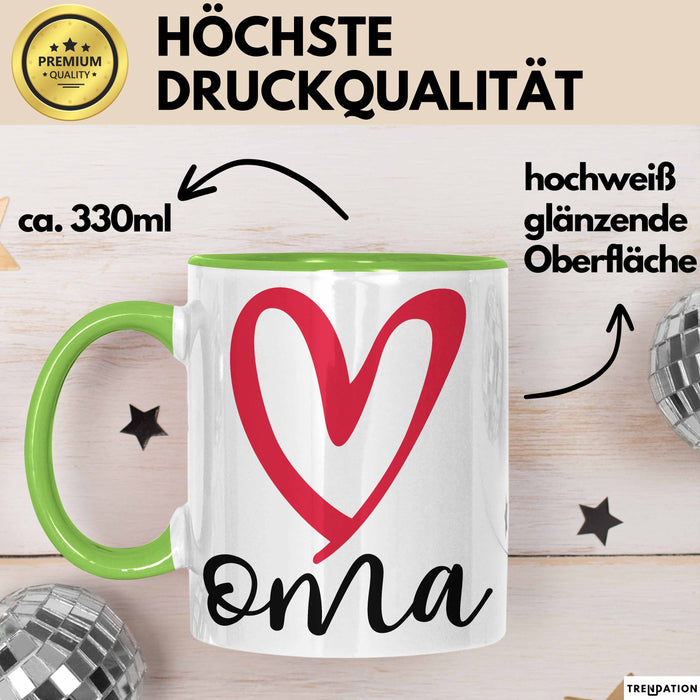Oma Herz Tasse Geschenk Muttertag Liebevolle Spruchidee Grün Trendation