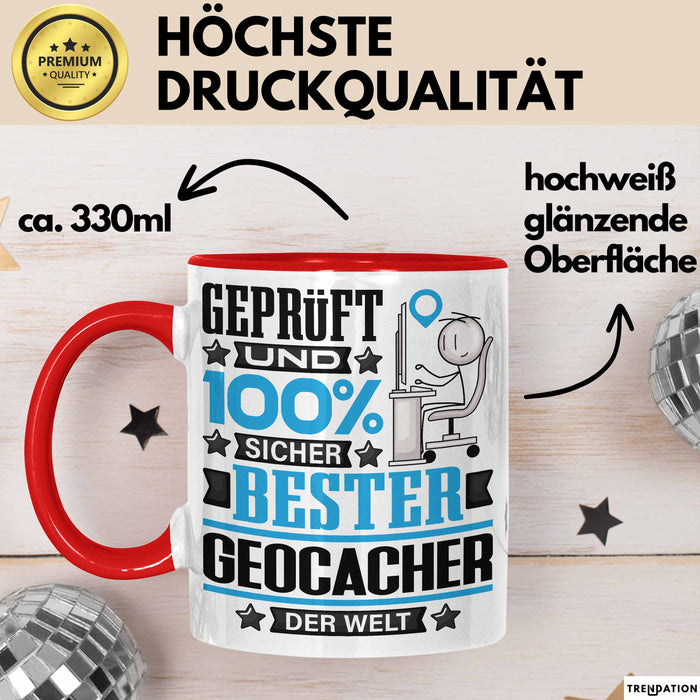 Geocacher Geschenk Lustiger Spruch für Geocacher Geschenkidee Bester Geocacher Der Welt Rot Trendation