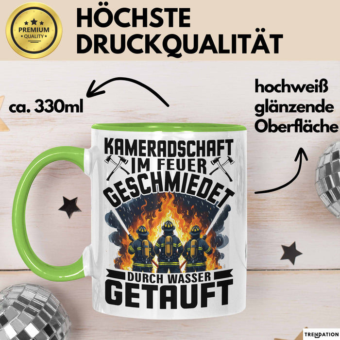 Feuerwehrmann Tasse Geschenk Kameradschaft Im Feuer Geschmiedet Durch Wasse Getauft Geschenkidee Feuerhwehr Grün Trendation