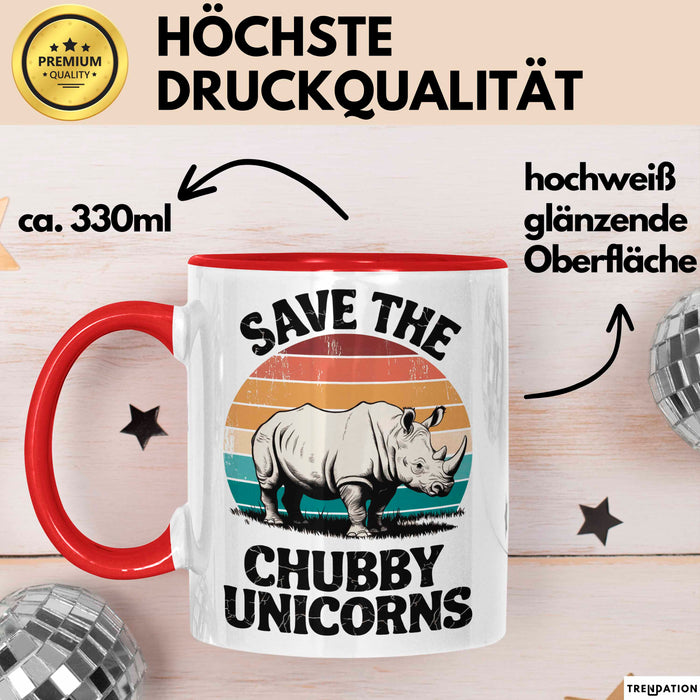 Nashorn Tasse Geschenk Lustige Geschenkidee Spruch Rettet Die Moppeligen Einhörner Rot Trendation