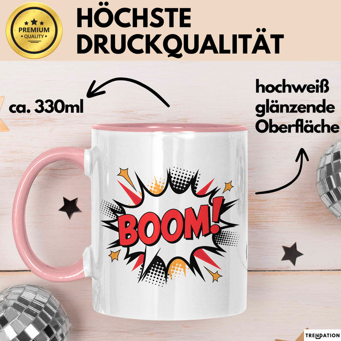 Comic Fan Tasse Boom Geschenkidee Nerds mit lustigem Spruch Rosa Trendation