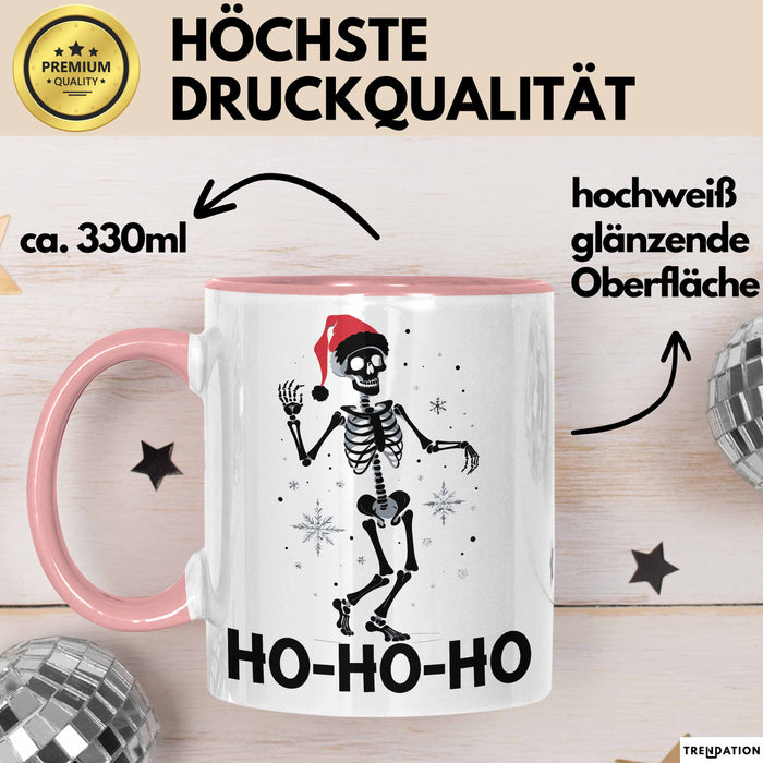 Skelett Weihnachten Geschenk Tasse Weihnachliches Skelett Grafik Geschenkidee Totenkopf Fans Tattoo Rosa Trendation