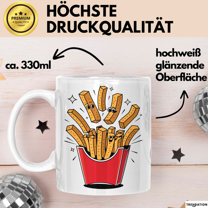 Fast Food Fan Tasse Geschenkidee Burger und Pommes Liebhaber Weiß Trendation