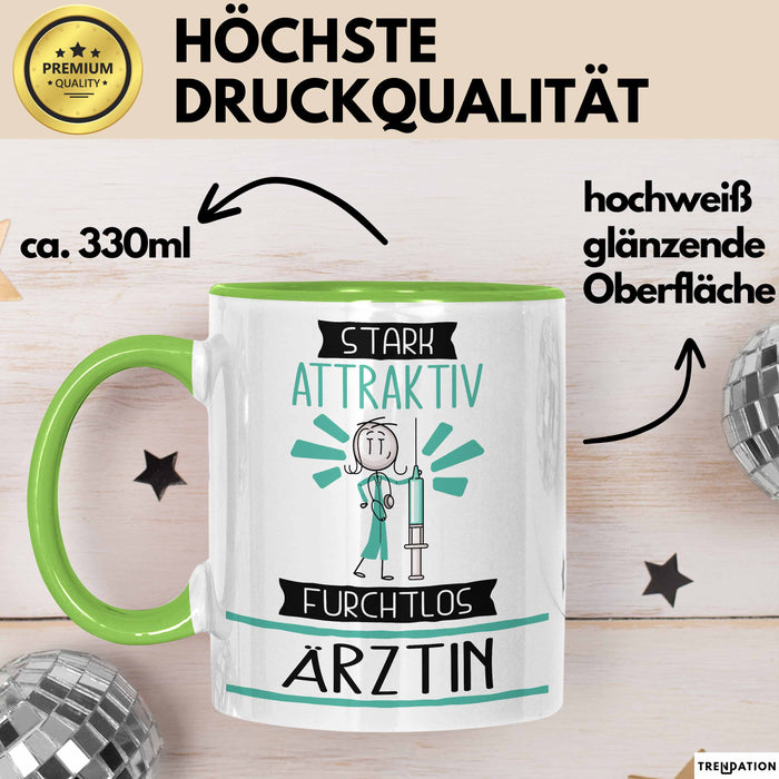 Ärztin Tasse Geschenk Becher Stark Attraktiv Furchtlos Ärztin Lustige Geschenkidee Grün Trendation