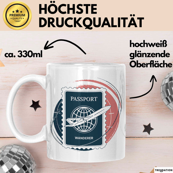 Weltenbummler Tasse Geschenkidee für Reisesüchtige Weiß Trendation