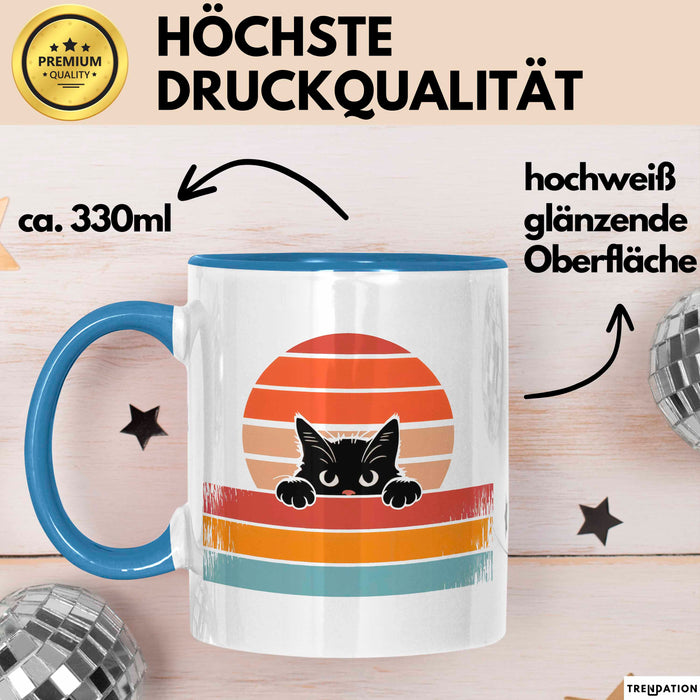 Katzen Tierliebhaber Vintage Tasse Geschenk Lustige Geschenkidee Spruch Blau Trendation