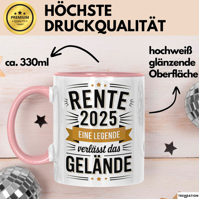 Rentner Pensionär Sarkasmus Tasse Geschenk Lustige Geschenkidee Spruch Rente 2025 Eine Legende Verlässt Das Gelände Rosa Trendation
