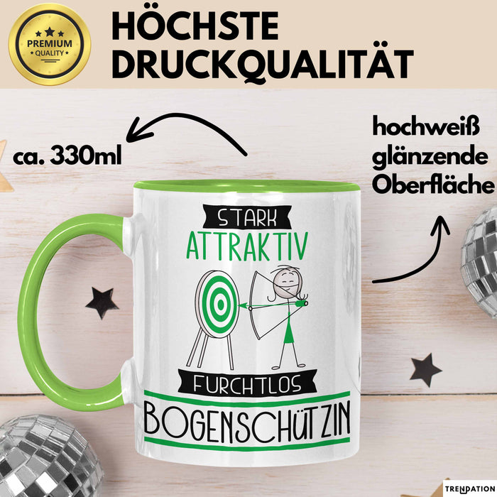 Bogenschützin Tasse Geschenk Becher Stark Attraktiv Furchtlos Bogenschützin Lustige Geschenkidee Grün Trendation