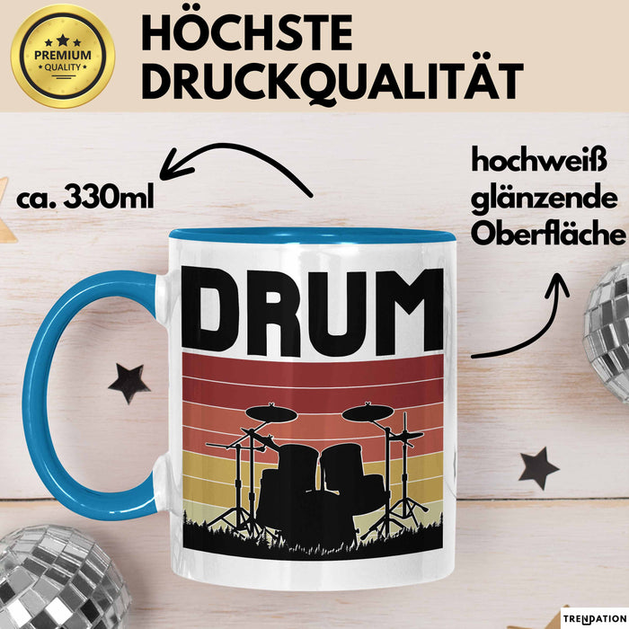 Drummer Schlagzeug-Spieler Geschenk Tasse Geschenkidee Kaffee-Becher Schlagzeuger Drum Blau Trendation