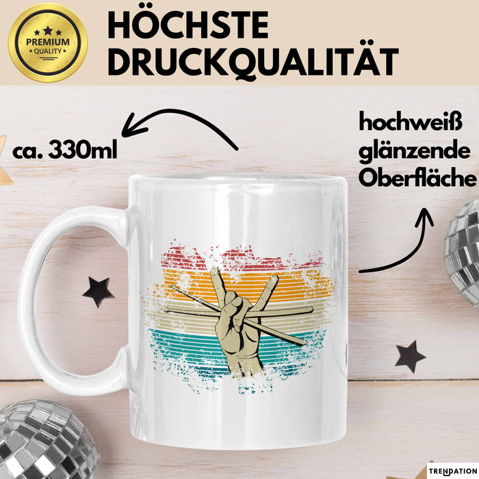 Schlagzeug-Spieler Geschenk Drummer Tasse Geschenkidee Spruch Bunte Farben Retro Schlagzeuger Weiß Trendation