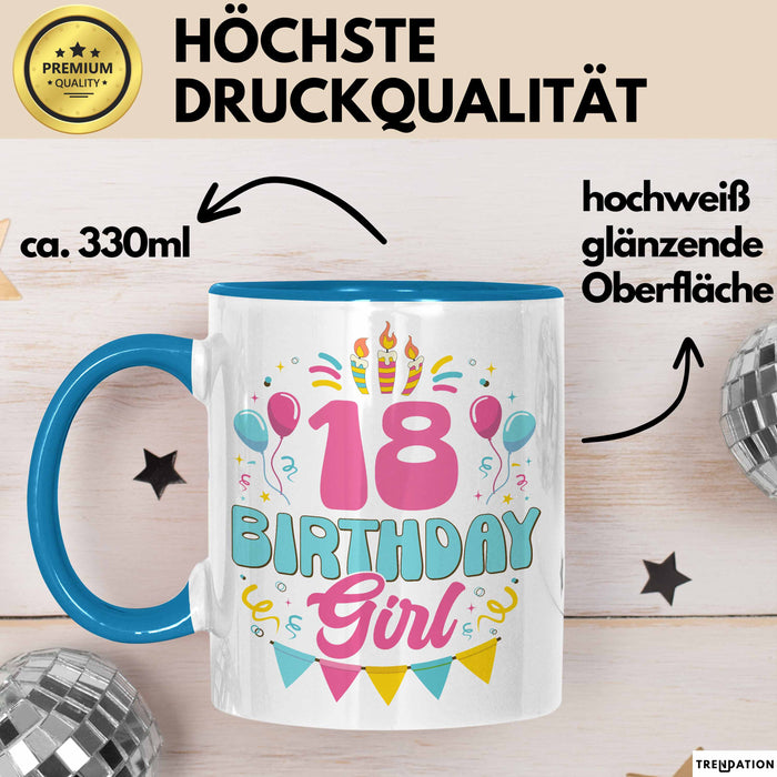 18. Geburtstag Tasse Frauen Mädchen Geschenkidee Lustig 18 Birthday Girl Lustiger Spruch Blau Trendation