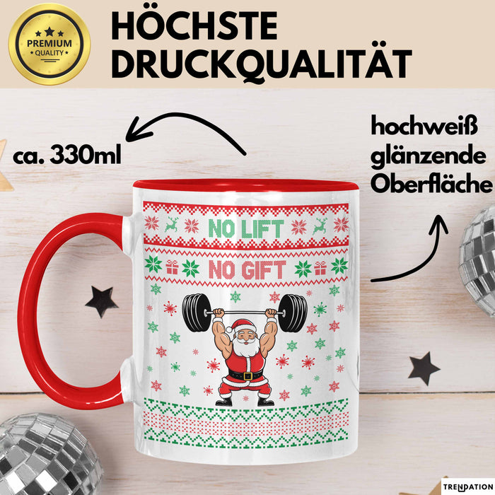 Lifter No Lift No Gift Tasse Geschenkidee Gym Bodybuilder Fitness Weihnachten Geschenkideen Becher Rot Trendation