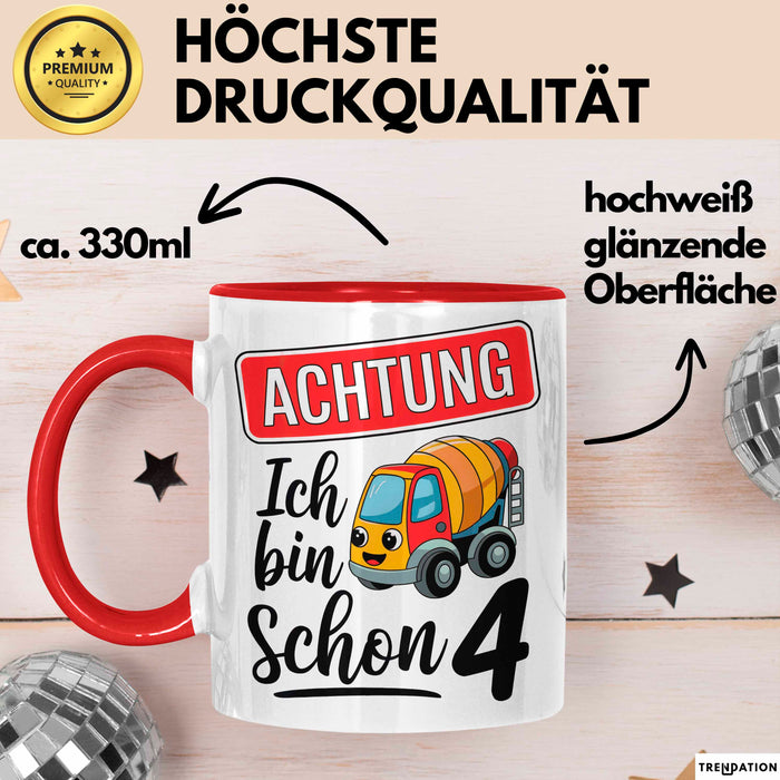 4. Geburtstag Tasse Geschenk Ich bin schon 4 Geschenkidee Geschenkidee Lustig Rot Trendation