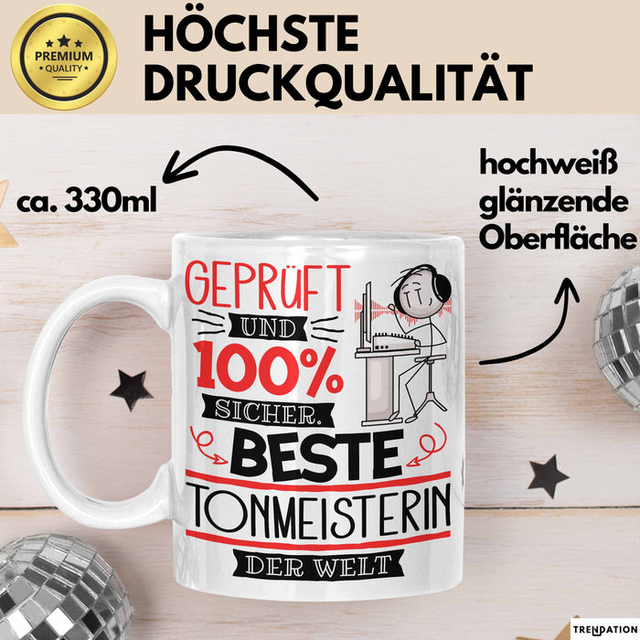 Beste Tonmeisterin Der Welt Tasse Geschenk für Eine Tonmeisterin Geprüft Und Sicher Geschenkidee Geburtstag Weihnachten Weiß Trendation