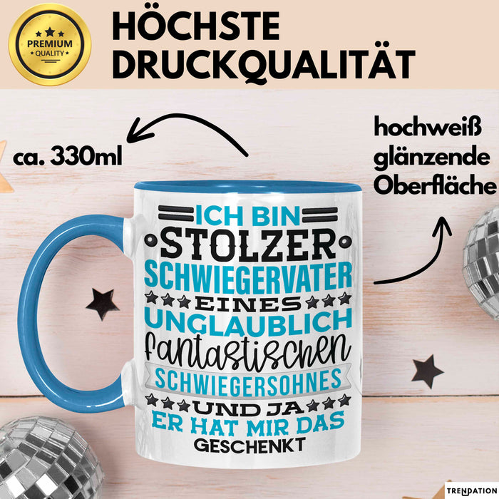 Schwiegervater Geschenk Von Schwiegersohn Geschenkidee Tasse Spruch Becher Blau Trendation